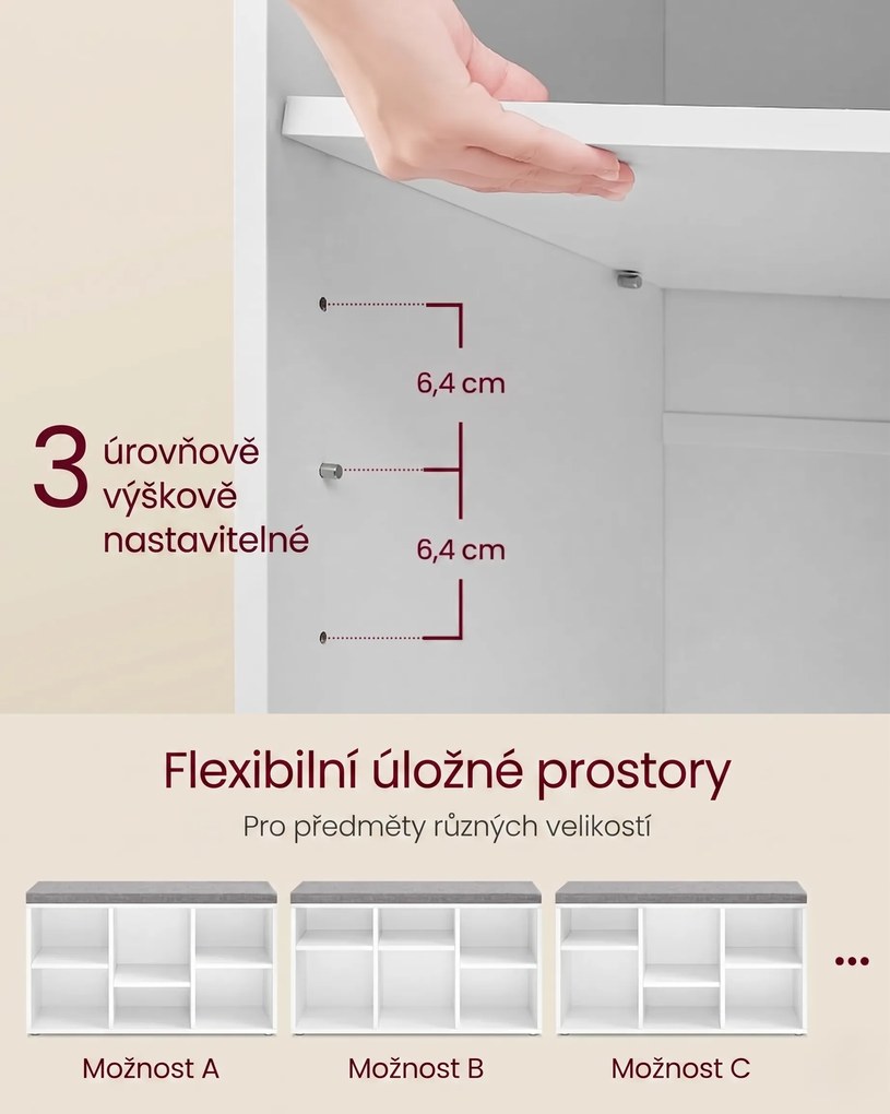 Botník se sedákem Vasagle Lopy 87 cm bílý/šedý