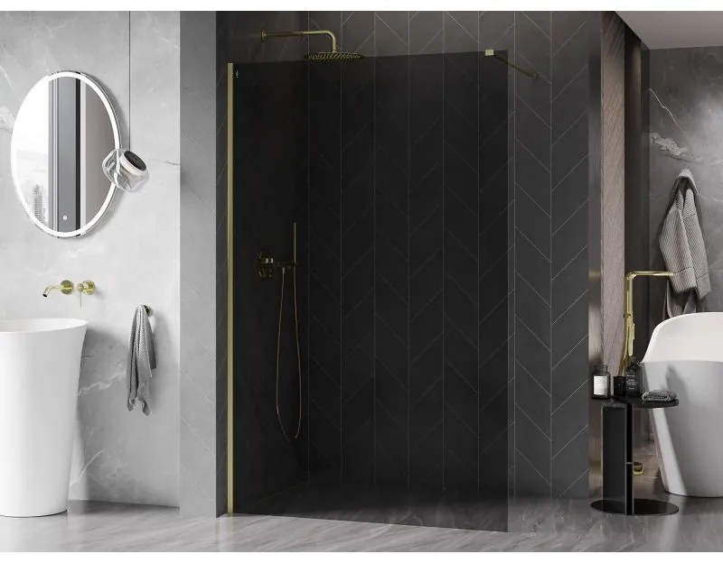Mexen, Mexen Kioto-X sprchová stena 70 x 200 cm, grafit 10 mm, zlatý kartáč - 800-070-101-55-40-X