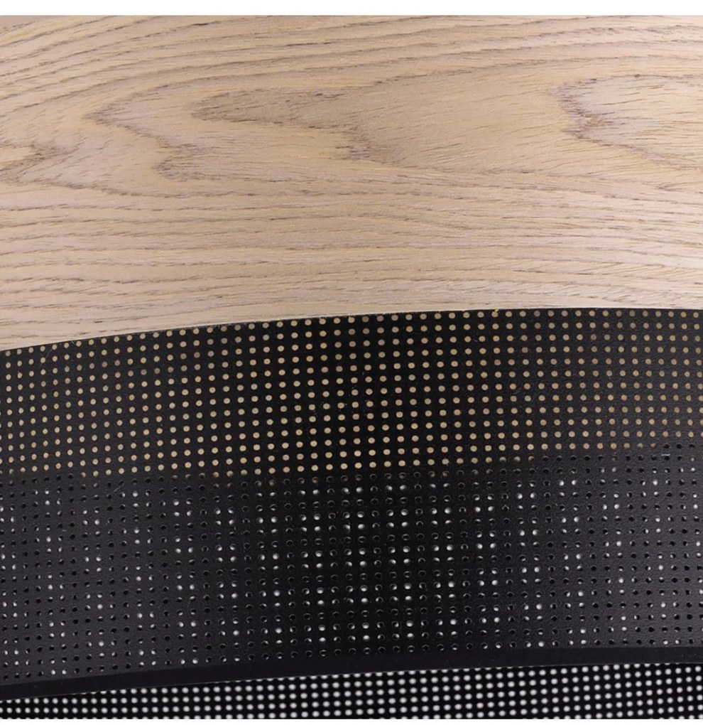 Závesné svietidlo Wood, 1x béžová dubová dýha/čierne PVC tienidlo, (fi 44cm)