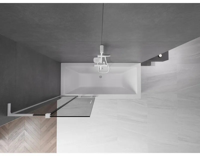 Mexen Velar L, 2-krídlová posuvná vaňová zástena 85 x 150 cm, 8mm šedé sklo, biela matná, 896-085-003-41-20