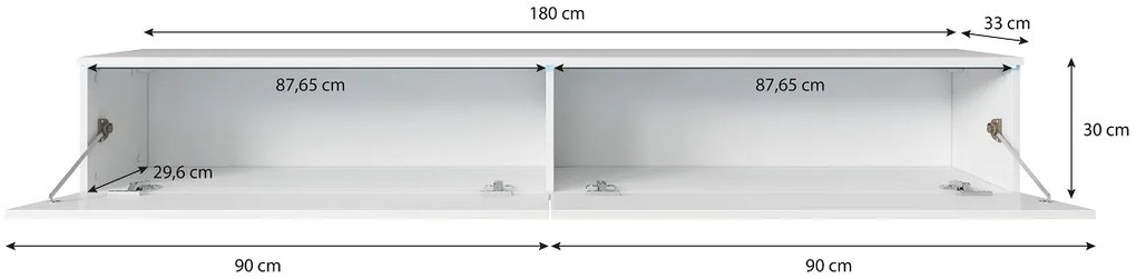 AKCIA - Minimalistický TV stolík Lowboard D 180 cm - biely / biely lesk