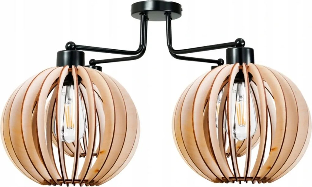 Závesná lampa DRON 4xE27 - DREVENÁ GUĽA