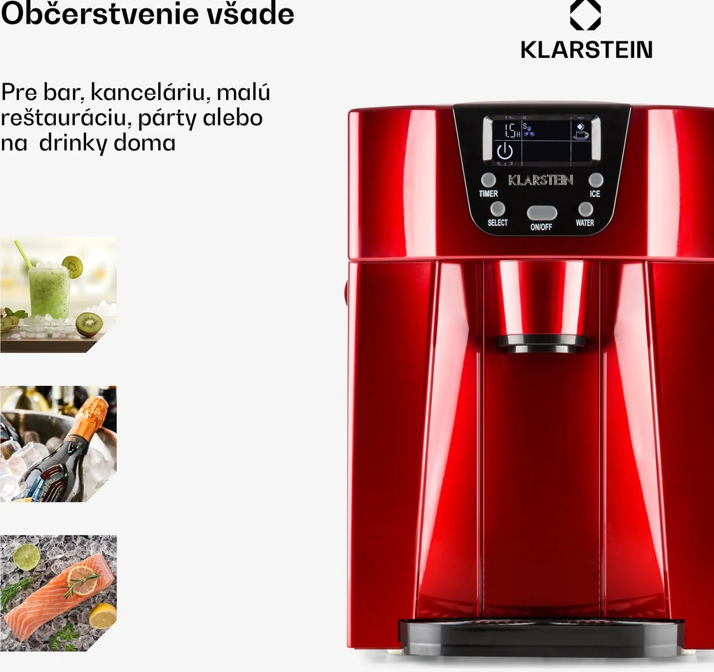Klarstein Ice Volcano 2 G, výrobník ľadu, 12 kg/24 h, zariadenie na výrobu ľadu, LED, červený