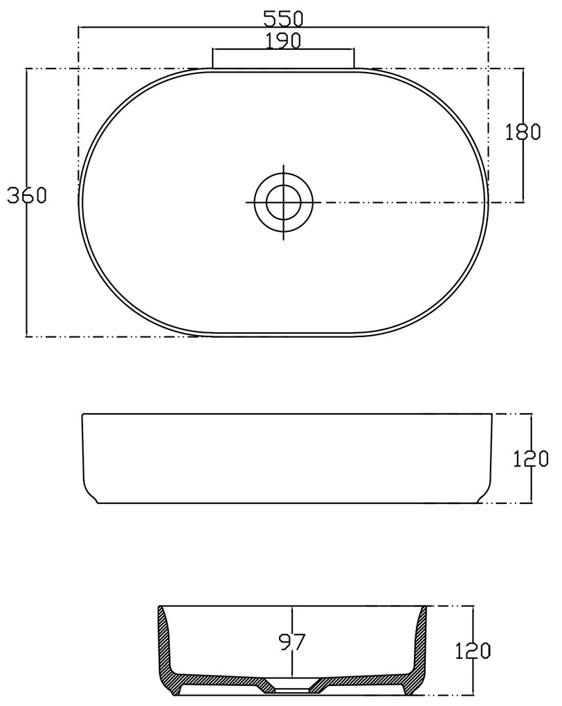 Isvea Isvea, INFINITY OVAL keramické umývadlo na dosku, 55x36cm, antracit, 10NF65055-2C