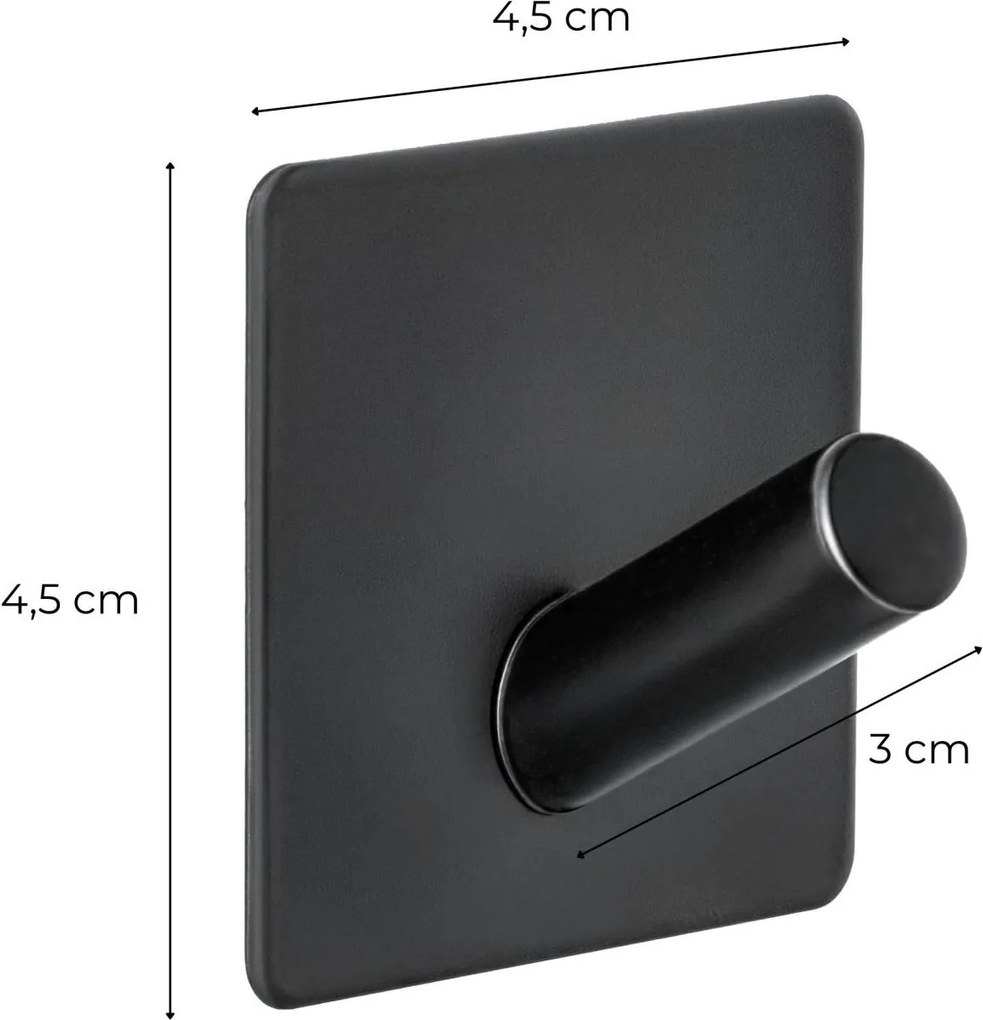 Erga Midi, samolepiace háčiky na uteráky bez vŕtania, 4ks, 4,5×4,5 cm, čierna matná, ERG-YKA-CH.MIDI4-BLK