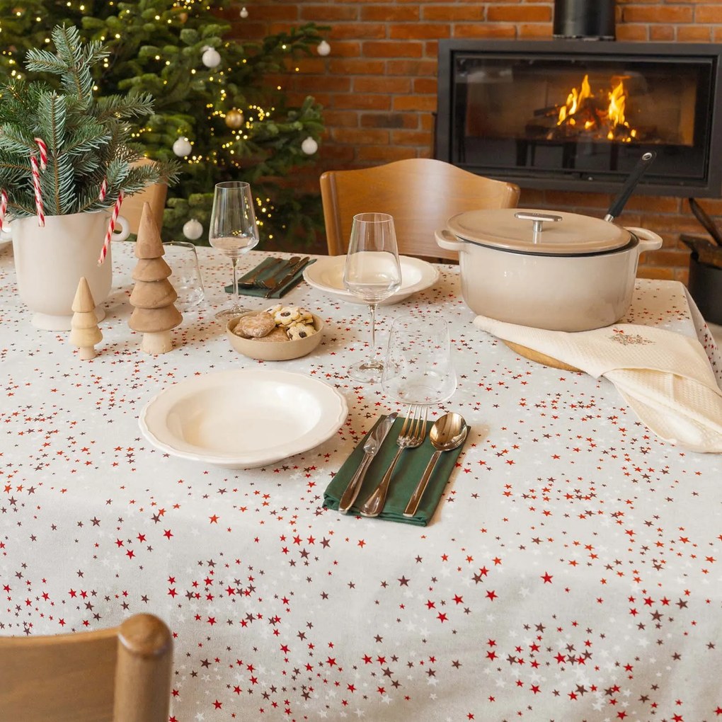 Goldea vianočný hranatý obrus valencia - hviezdičky na režnej 80 x 80 cm