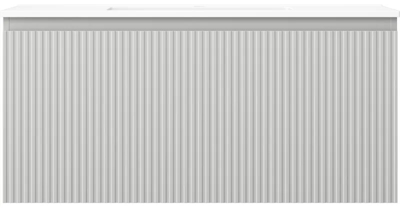 Mexen Rivel, kúpeľňová skrinka 100 cm s umývadlom Otis, 1 zásuvka, drážkovaná, sivá matná/biela, 91A20-10047-1-BF62-W18M01