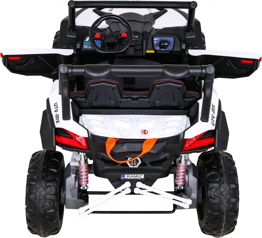 Ramiz Elektrická bugina UTV-MX pre deti biela + pohon 4x4 + diaľkové ovládanie + LED a audio + úložný priestor + EVA + pomalý štart
