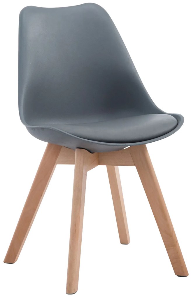Stolička Borne V2 - plast / koženka drevené nohy natura - Sivá