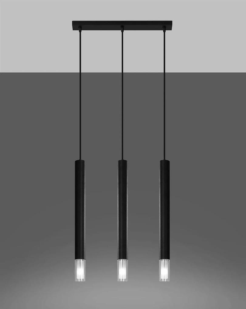 Závesné svietidlo Wezyr, 3x sklenené/čierne kovové tienidlo