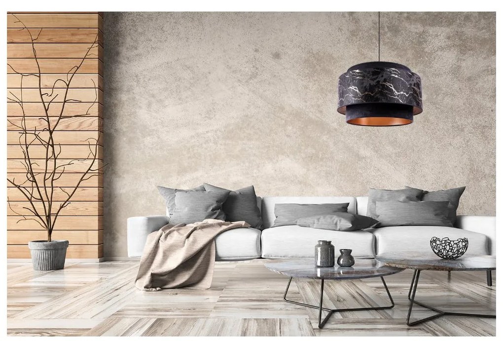 Závesné svietidlo Werona duo 3, 1x čierne textilné tienidlo so vzorom, g