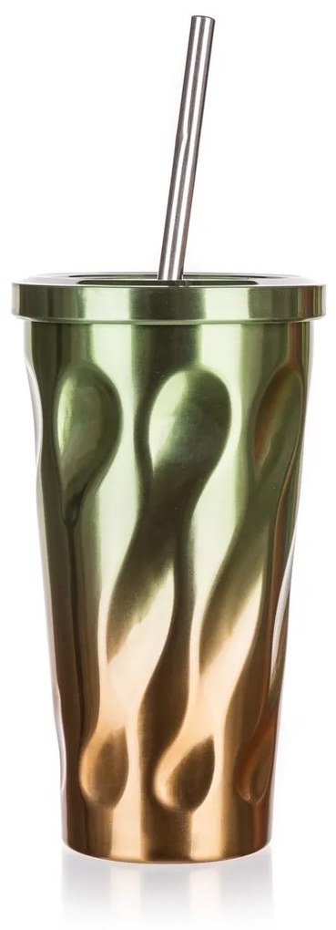 Banquet Hrnček cestovný dvojstenný NASCA 450 ml, so slamkou, zeleno-medená