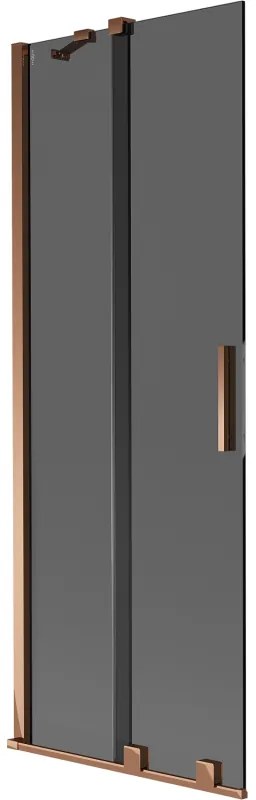 Mexen Velar, 2-krídlová posuvná vaňová zástena 75 x 150 cm, 8mm šedé sklo, ružové zlato, 896-075-000-41-60