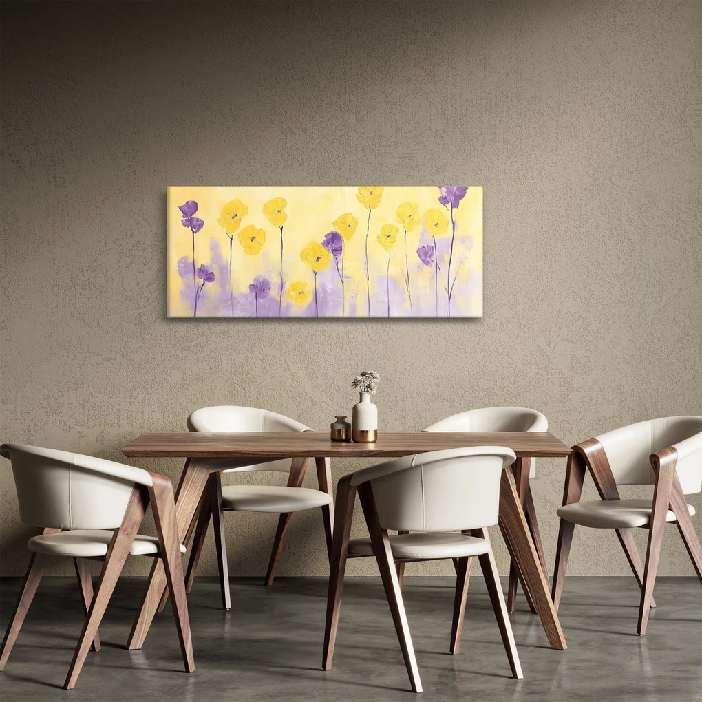 Obraz - Fialové a žlté kvietky (120x50 cm)