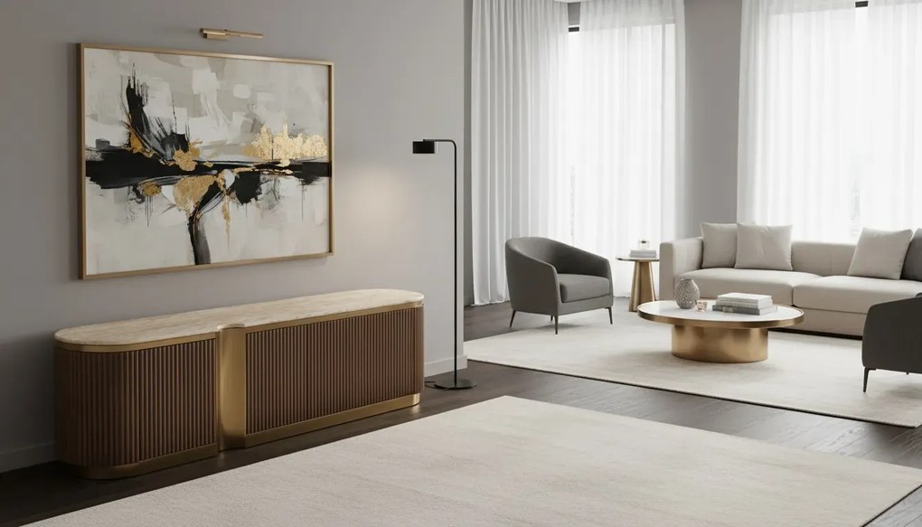 TV stolek Stilig ST916 200 cm ořech/travertin/zlatý