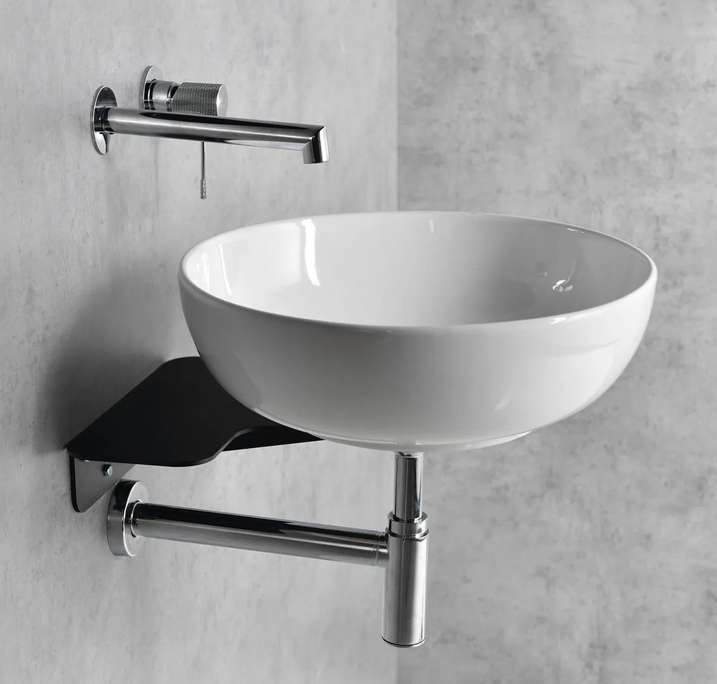 Sapho Tetris, nástenné okrúhle umývadlo s držiakom pre podomietkovou batériu, 415x140mm, biela, TZ429-02