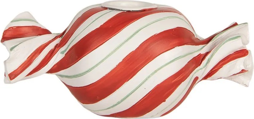 Bielo-červený svietnik na úzku sviečku Bonbón Candy - 14*7*6 cm