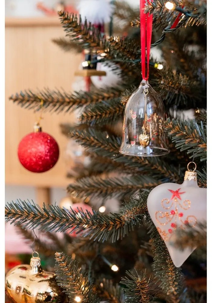 Súprava 3 bielych sklenených vianočných ozdôb v tvare srdca Ego Decor