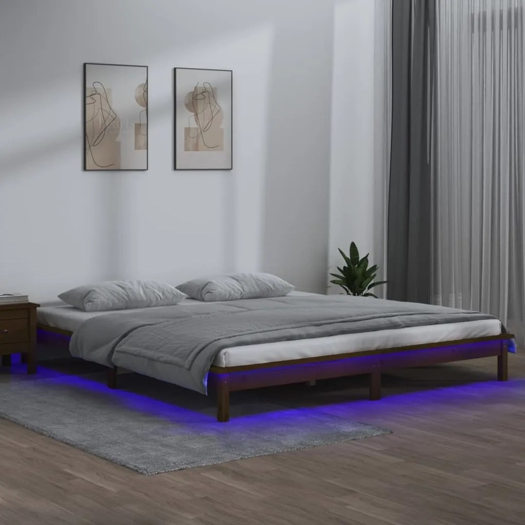 vidaXL Posteľný rám s LED medovo-hnedý 120x200 cm masívne drevo