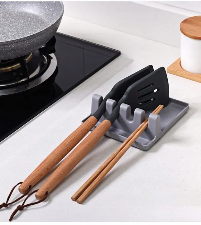 ADEO Stojan na odloženie varešky a kuchynského náradia, silikónový, sivý, NOX