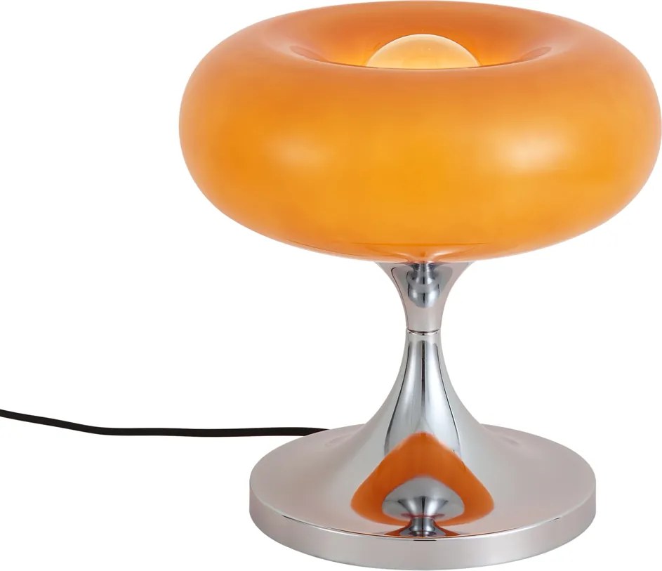 Retro stolná lampa chróm s oranžovým skleneným tienidlom 31cm - Glaze