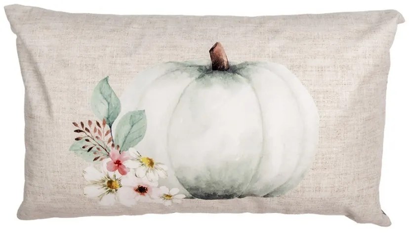 Béžovo-sivá obliečka na vankúš s tekvicou a kvetmi Country Style Pumpkin - 30*50 cm