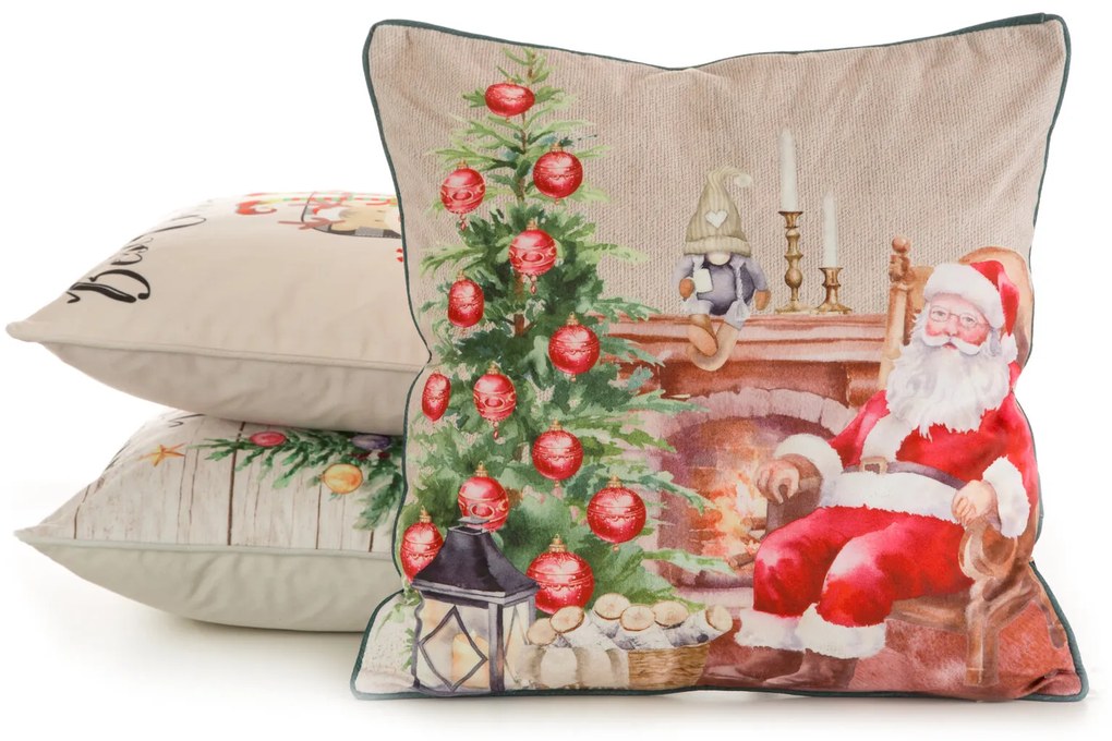 VIANOČNÁ DEKORAČNÁ OBLIEČKA NA VANKÚŠ SANTA5 45X45 CM VZOROVANÁ