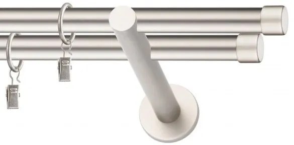 Dekorstudio Chrómová matná dvojradová garniža LUNA 19mm Dĺžka: 180cm, Typ uchytenia: Držiak dvojitý modern, Typ príslušenstva: Krúžky tiché so štipcami