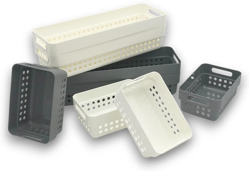 Sada 2 košíkov na organizáciu, organizéry do zásuvky KOLE 24 x 7,5 cm - biele
