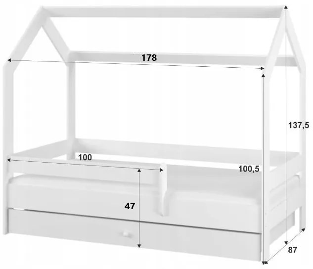 Detská domčeková posteľ so šuplíkom LITTLE HOUSE - biela - 180x80 cm