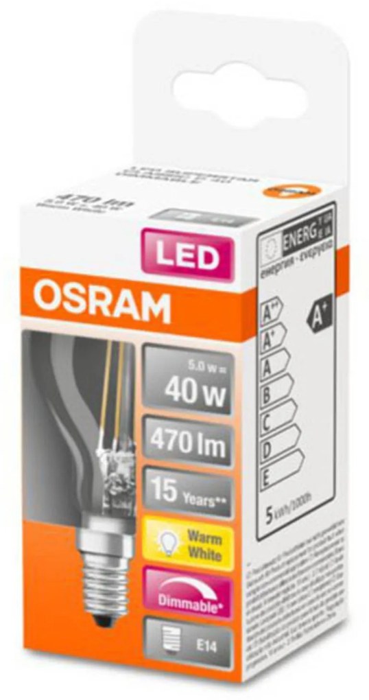 Kvapková LED žiarovka E14 4,8W filamentová stmieva