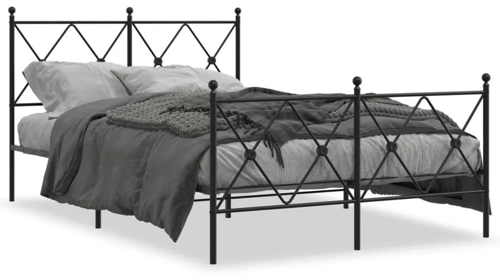 Kovový rám postele s čelom a podnožkou čierny 120x190 cm 376517