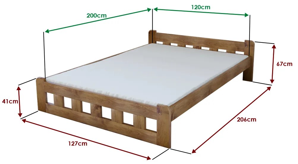 Posteľ Naomi zvýšená 120 x 200 cm, dub Rošt: S lamelovým roštom, Matrac: Bez matraca