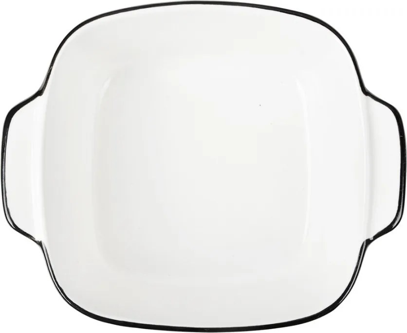 Biela keramická miska s uškami a čiernym okrajom - 15*12*5 cm / 400 ml