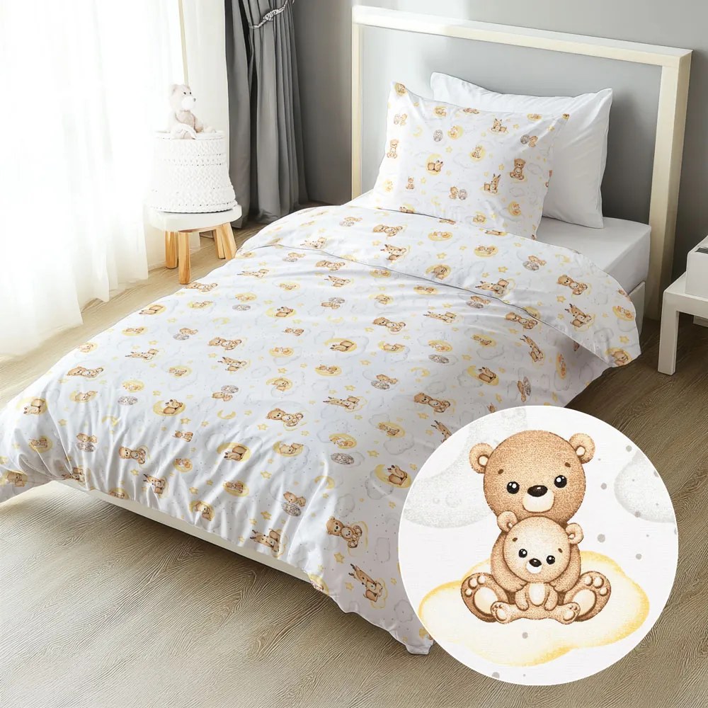 Biante Detské bavlnené posteľné obliečky Sandra SA-461 Zvieratká medzi hviezdičkami na bielom Predĺžené 140x220 a 70x90 cm