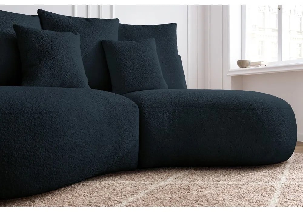 Tmavomodrá pohovka z textílie bouclé 260 cm Saint-Germain – Bobochic Paris