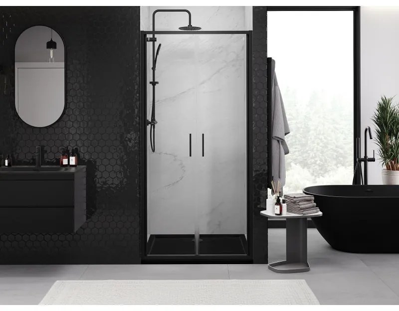 Mexen Exo, dvojkrídlové sprchové dvere 80x200 cm, 6mm číre sklo, čierny profil, 814-080-000-70-00