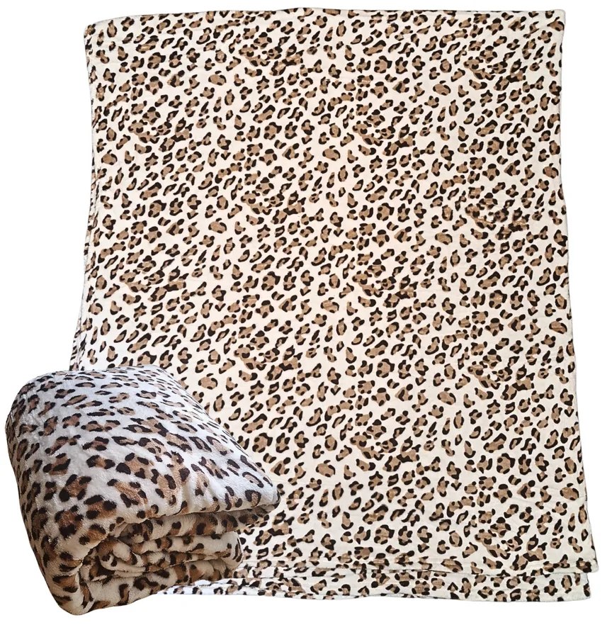 Pléd s leopardím vzorom z wellsoft materiálu, 200 x 230 cm, biely
