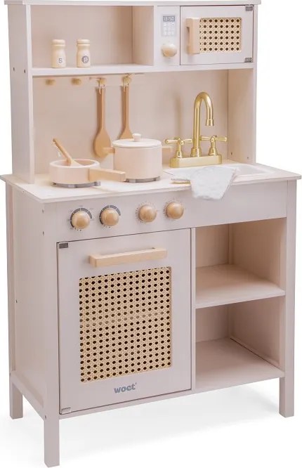 Detská drevená kuchynka – ružová s ratanom