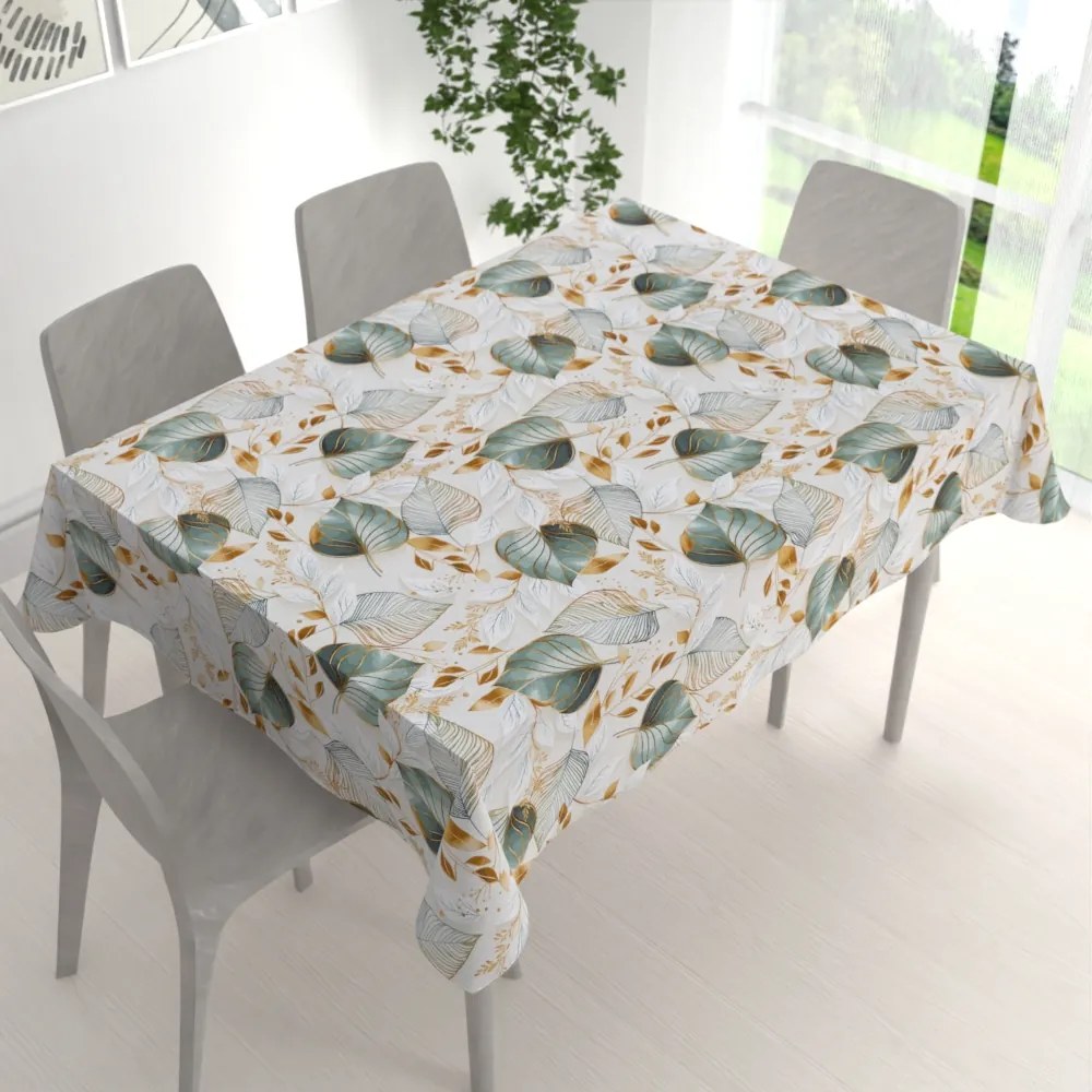 Biante Dekoračný obdĺžnikový obrus Leona LN-174 Zelené listy na režnom 130x200 cm