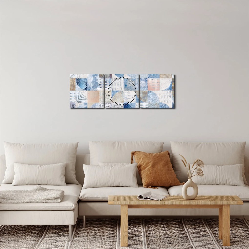 Obraz - Geometrické tvary na stene (s hodinami) (90x30 cm)