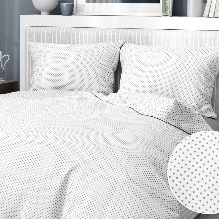 Goldea bavlnené posteľné obliečky - vzor 494 sivé bodky na bielom 140 x 220 a 70 x 90 cm