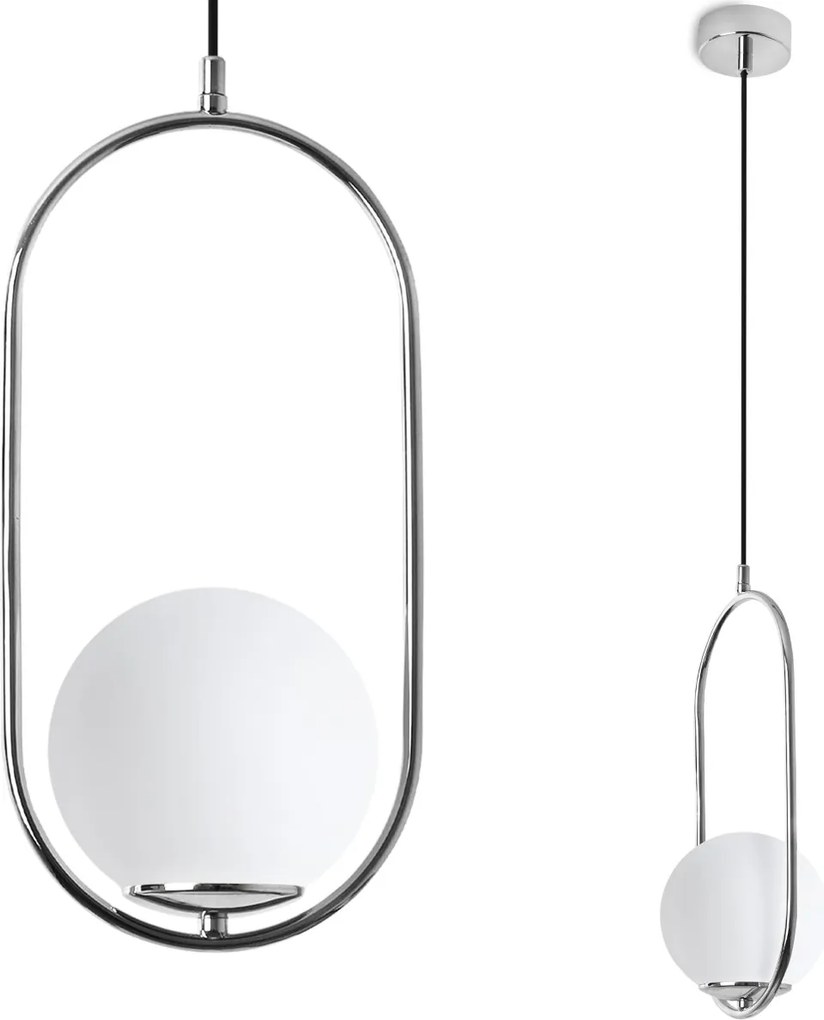 Závesné svietidlo Florence, 1x biele sklenené tienidlo, ch, U