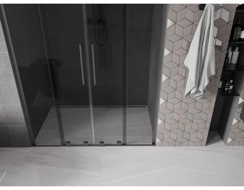 Mexen Velar L Duo, posuvné sprchové dvere do otvoru 150 cm, 8mm šedé sklo, brúsený grafit, 871-150-003-42-95