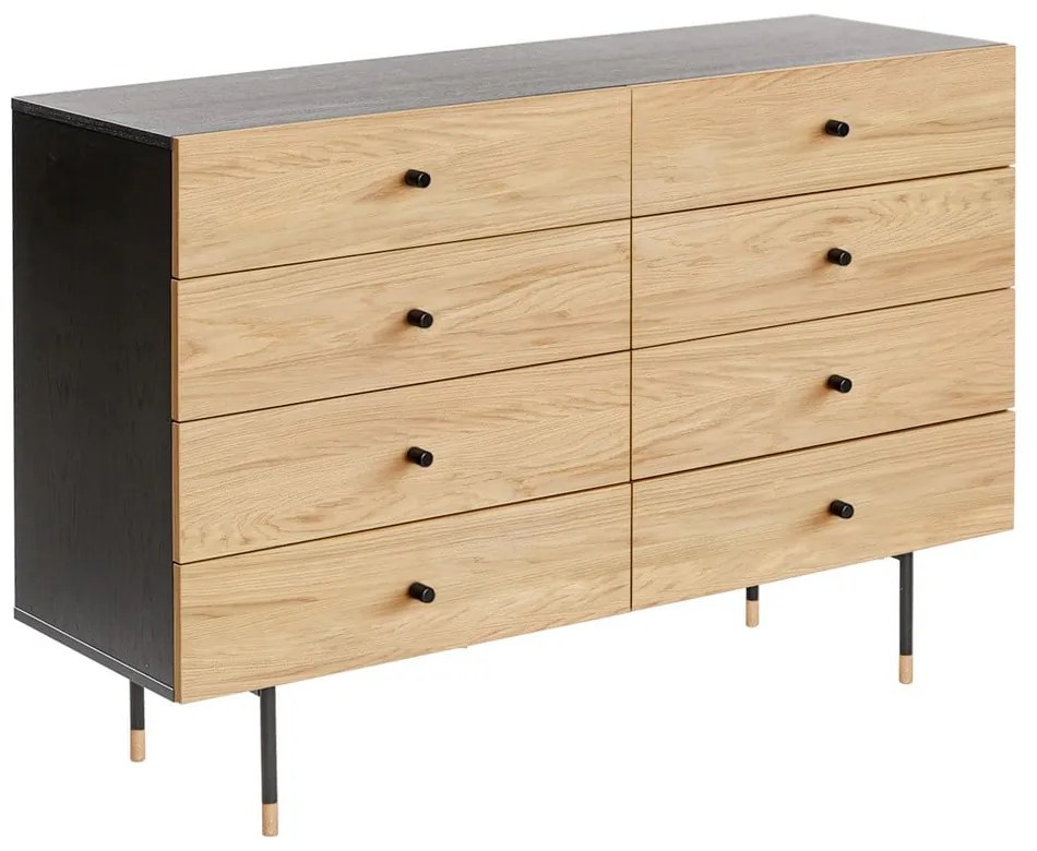 Nízka komoda v dekore duba v čiernej a prírodnej farbe 130x87 cm Jugend – Woodman