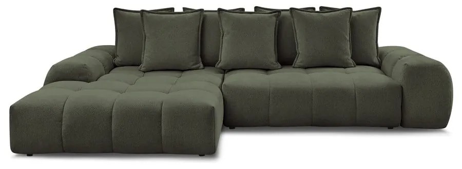 Zelená ženilková rozkladacia/s úložným priestorom rohová pohovka (ľavý roh/s leňoškou) Everest – Bobochic Paris