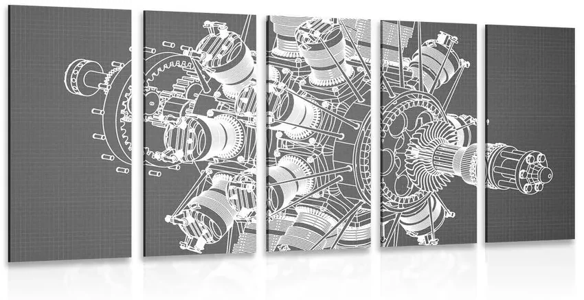 5-dielny obraz hviezdicový motor - 200x100