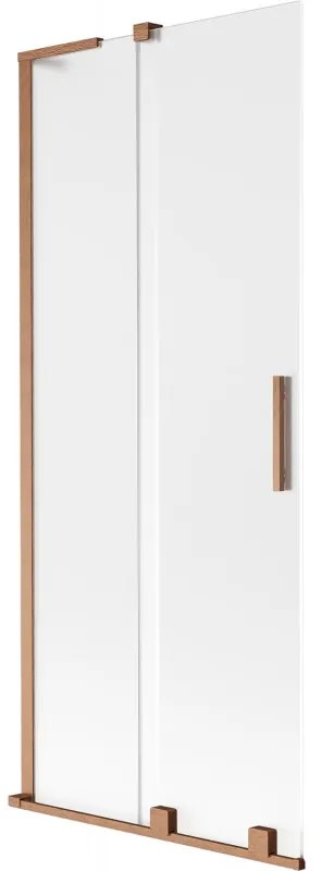 Mexen Velar L, 2-krídlová posuvná vaňová zástena 85 x 150 cm, 8mm sklo námraza, medená matná, 896-085-003-31-65