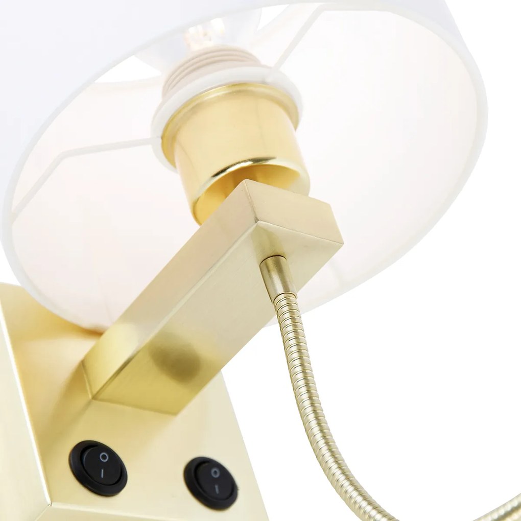 Zlatá nástenná lampa s USB a bielym tienidlom 18 cm - Brescia Combi