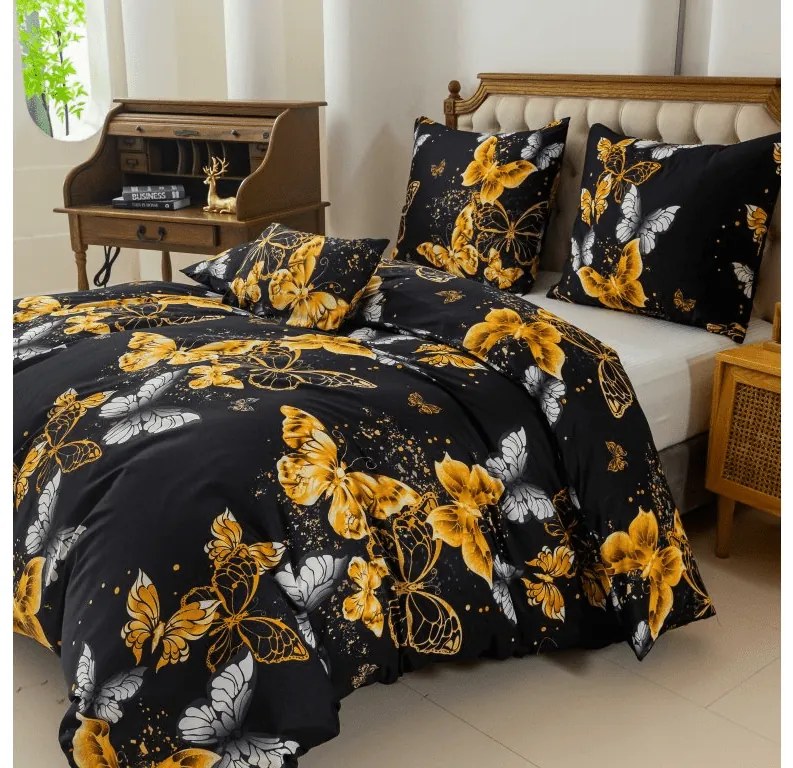 Obliečky z mikrovlákna GOLD BUTTERFLY čierne Rozmer obliečky: 70 x 90 cm | 140 x 220 cm